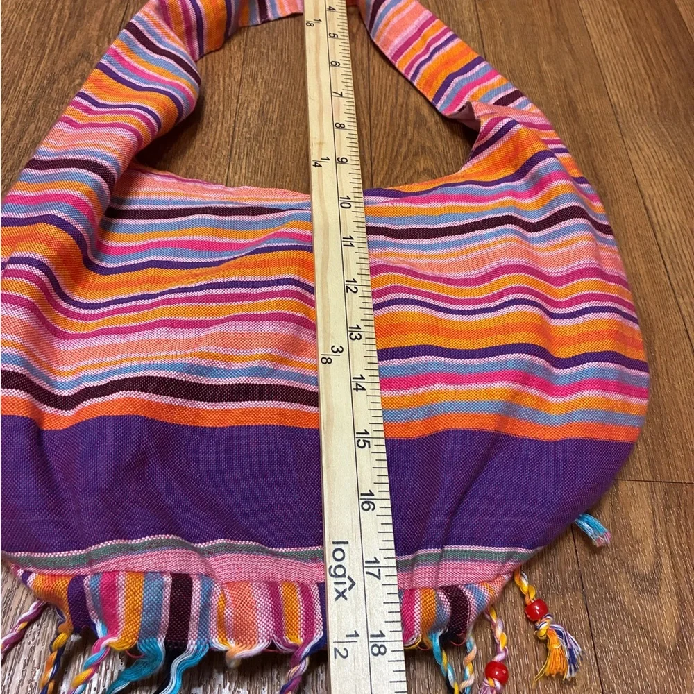 Colorful Striped Boho Bag with Tassels